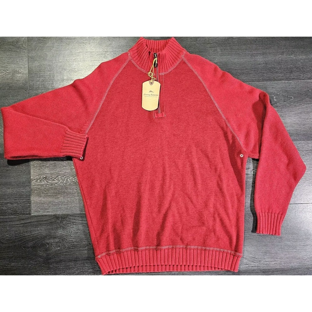 NWT Tommy Bahama 1/2 Zip Knit Sweater Men M Red Grand Harbor Ribbed Preppy Beach